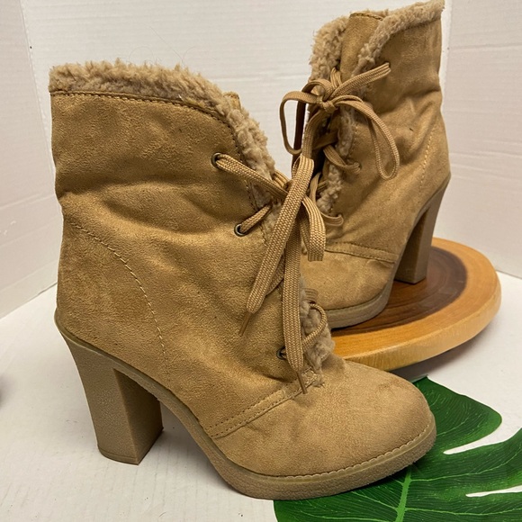 Anne Michelle Shoes Anne Michelle Faux Suede Faux Fur Heeled Boots Poshmark
